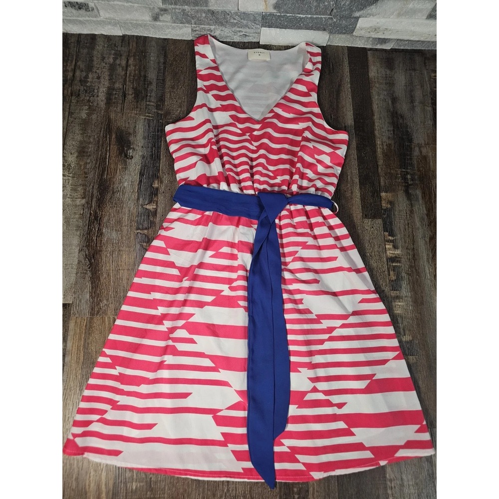 Everly Fit & Flare Dress Geometic Striped Sleeveless VNeck Mini Summer Flirt S